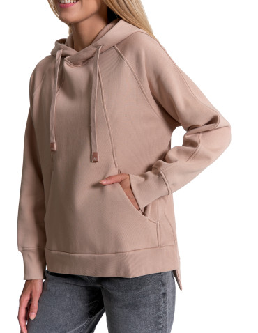 Bluzy - Bluza damska dresowa bawełniana luźna ocieplana BEŻOWY - produkt 7