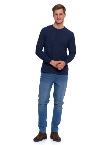 Koszulki, topy, koszule - Koszulka męska longsleeve bawełniany z guzikami SZARY - produkt 2