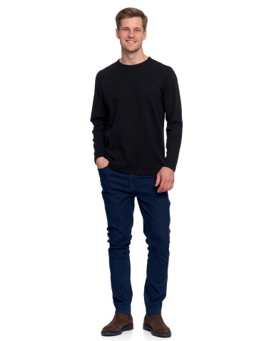 Koszulki, topy, koszule - Koszulka męska longsleeve ze strukturą i okrągłym CZARNY - produkt 1