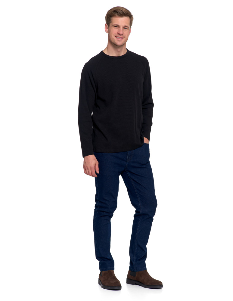 Koszulki, topy, koszule - Koszulka męska longsleeve ze strukturą i okrągłym CZARNY - produkt moraj.pl 2