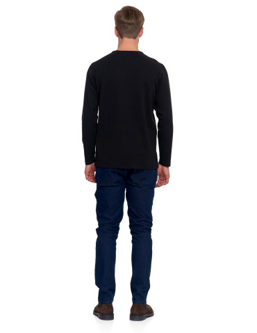 Koszulki, topy, koszule - Koszulka męska longsleeve ze strukturą i okrągłym CZARNY - produkt 3