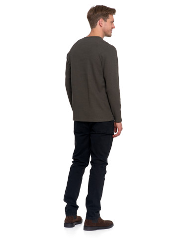 Koszulki, topy, koszule - Koszulka męska longsleeve ze strukturą i okrągłym KHAKI - produkt 3
