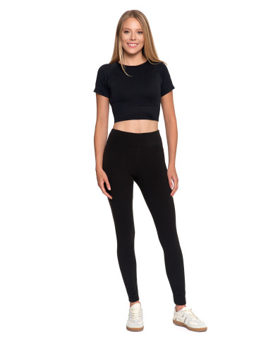 Legginsy - Legginsy damskie prążkowane z wysokim stanem CZARNY - produkt 1