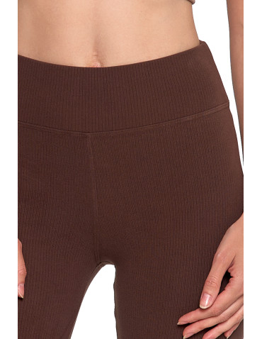 Legginsy - Legginsy damskie prążkowane z wysokim stanem BRĄZOWY - produkt 5