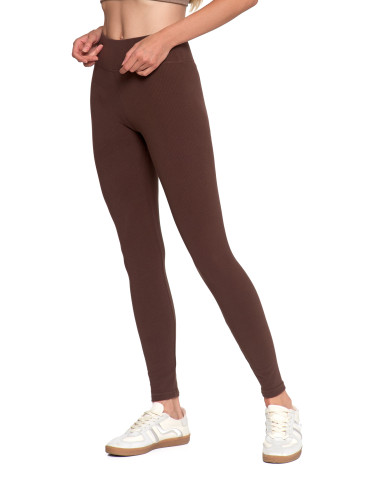 Legginsy - Legginsy damskie prążkowane z wysokim stanem BRĄZOWY - produkt 6