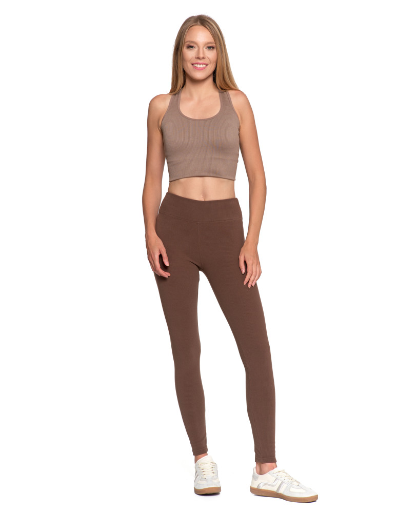 Legginsy - Legginsy damskie prążkowane z wysokim stanem MOKKA - produkt moraj.pl 1