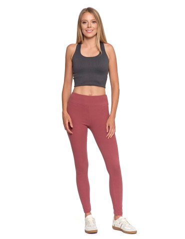 Legginsy - Legginsy damskie prążkowane z wysokim stanem RÓŻOWY - produkt 9