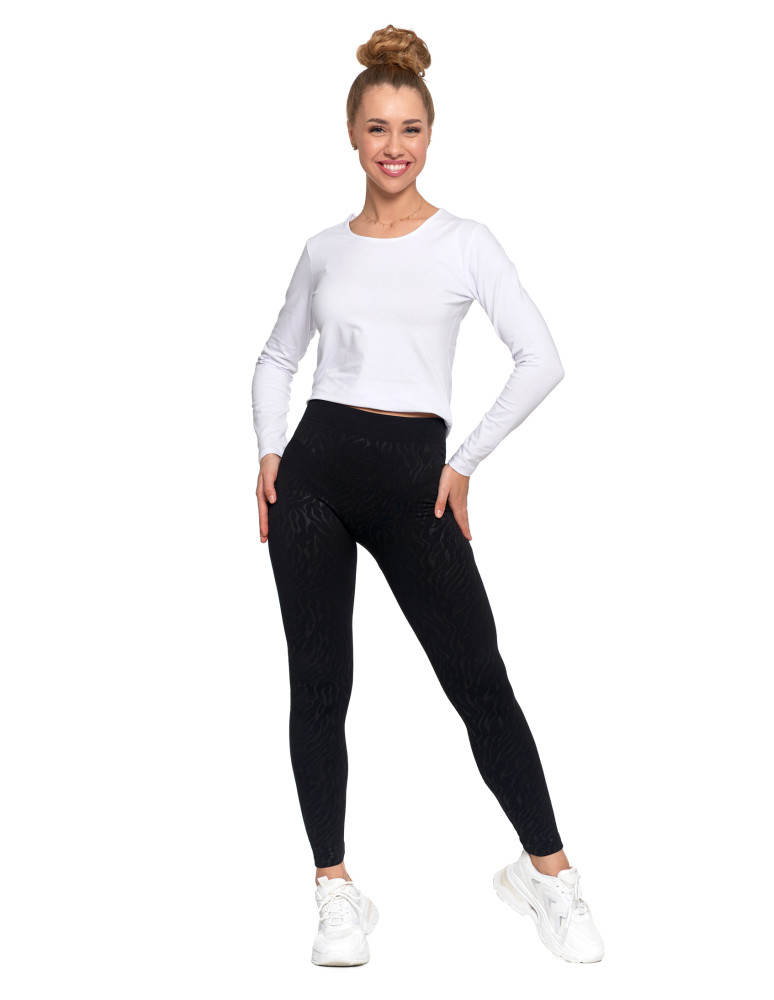 Legginsy - Damskie legginsy ocieplane z szeroką gumą w pasie CZARNY - produkt moraj.pl 1