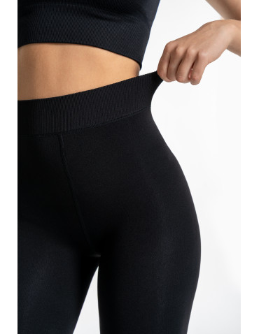 Legginsy - Damskie legginsy ocieplane z futerkiem i wysokim stanem CZARNY - produkt 3