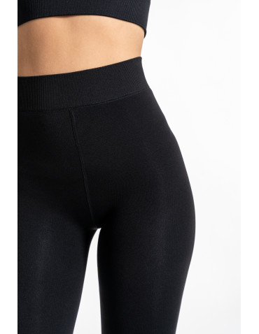 Legginsy - Damskie legginsy ocieplane z futerkiem i wysokim stanem CZARNY - produkt 2