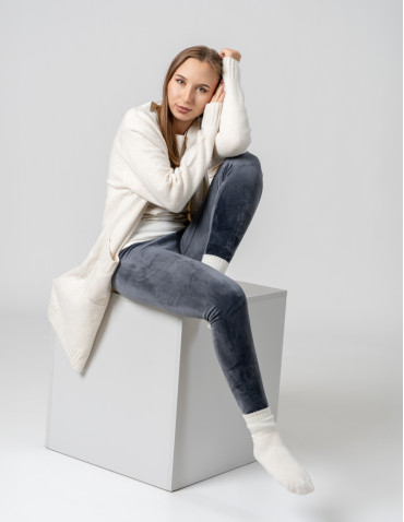 Legginsy - Legginsy damskie welurowe z wysokim stanem SZARY - produkt 3