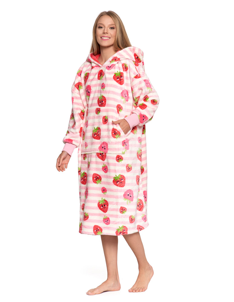 Kocobluzy - Kocobluza damska z kapturem i kieszenią w truskawkę RÓŻOWY - produkt moraj.pl 1