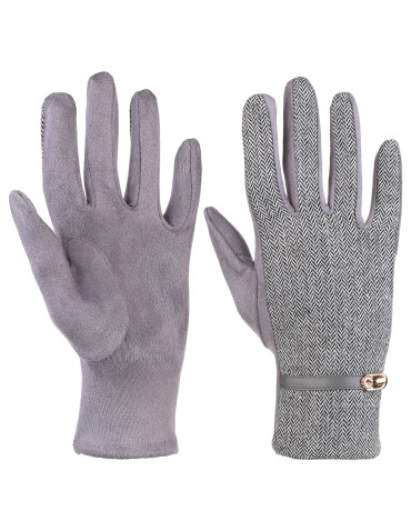Rękawiczki - Eleganckie rękawiczki damskie ciepłe w jodełkę SZARY - produkt 1