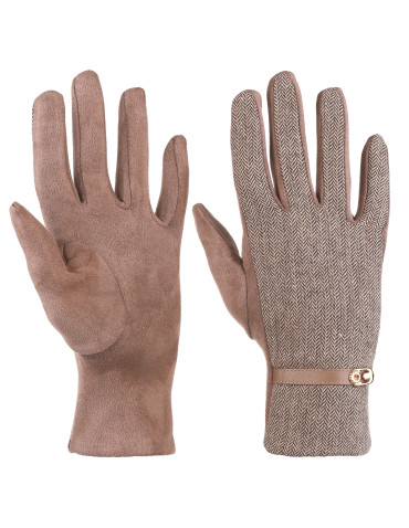 Rękawiczki - Eleganckie rękawiczki damskie ciepłe w jodełkę BRĄZOWY - produkt 1