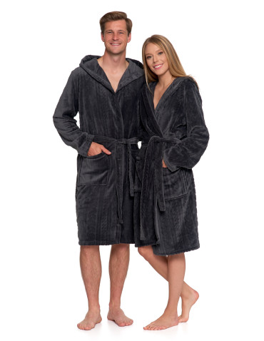 Piżamy - Ciepły szlafrok unisex z kapturem GRAFIT - produkt 18