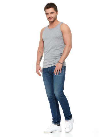 Podkoszulki - Podkoszulka męska bawełniana typu tank top na ramiączkach JASNY SZARY - produkt 6