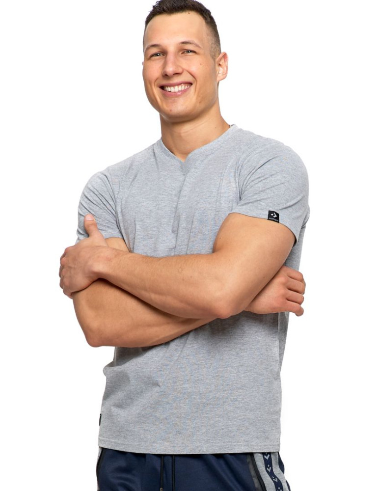 Koszulki, topy, koszule - T-shirt męski bawełniany PREMIUM LINE dekolt w serek SZARY - produkt moraj.pl 1
