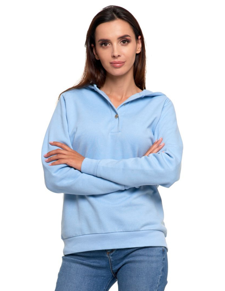 Bluzy - Bluza damska bawełniana z kapturem rozpinana NIEBIESKI - produkt moraj.pl 3