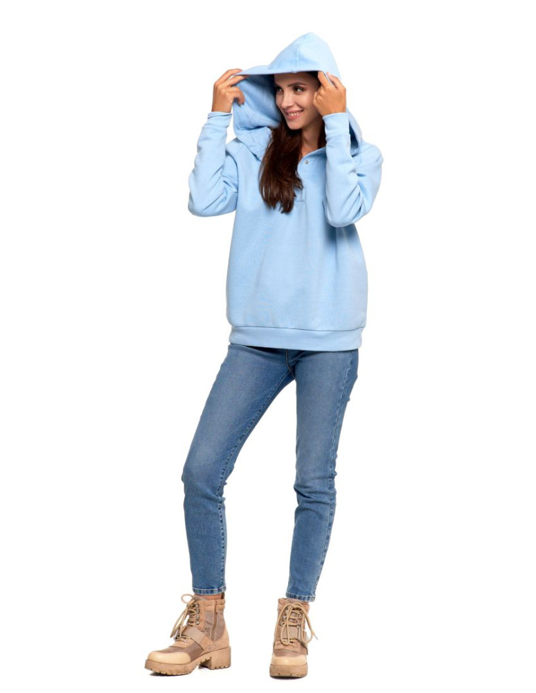 Bluzy - Bluza damska bawełniana z kapturem rozpinana NIEBIESKI - produkt moraj.pl 8
