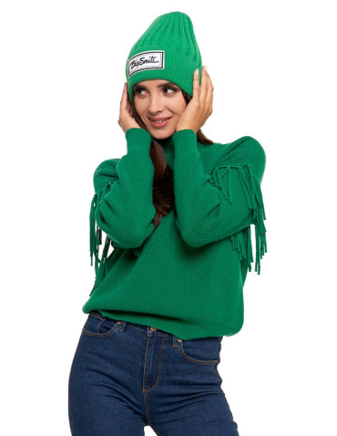 Swetry - Sweter damski półgolf z frędzlami ZIELONY - produkt 6