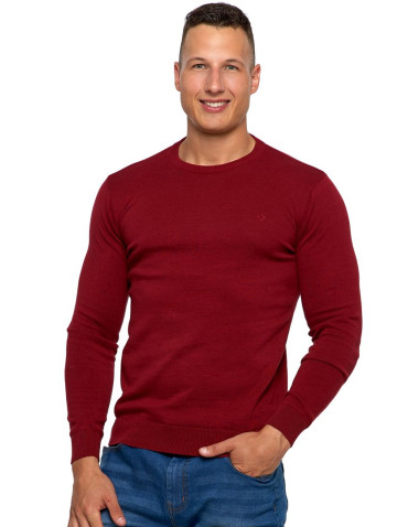 Swetry - Klasyczny sweter męski bawełniany BORDOWY - produkt 1
