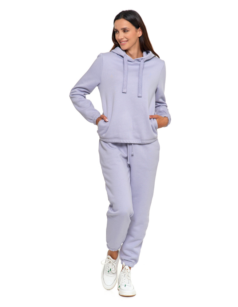 Bluzy - Bluza damska dresowa o luźnym kroju z kapturem FIOLETOWY - produkt moraj.pl 5