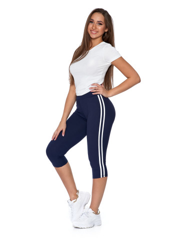Legginsy - Legginsy damskie 3/4 peach touch z lampasami Plus Size GRANATOWY - produkt 1