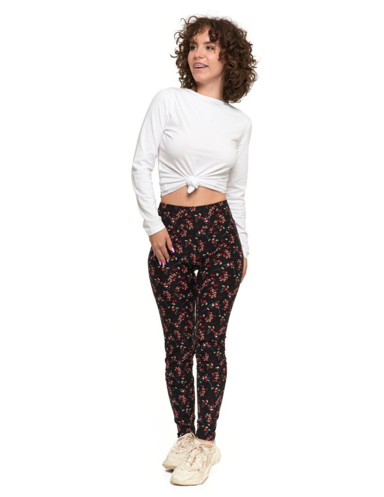 Legginsy - Legginsy damskie długie z wysokim stanem w drobne kwiaty WZÓR 1 - produkt moraj.pl 1