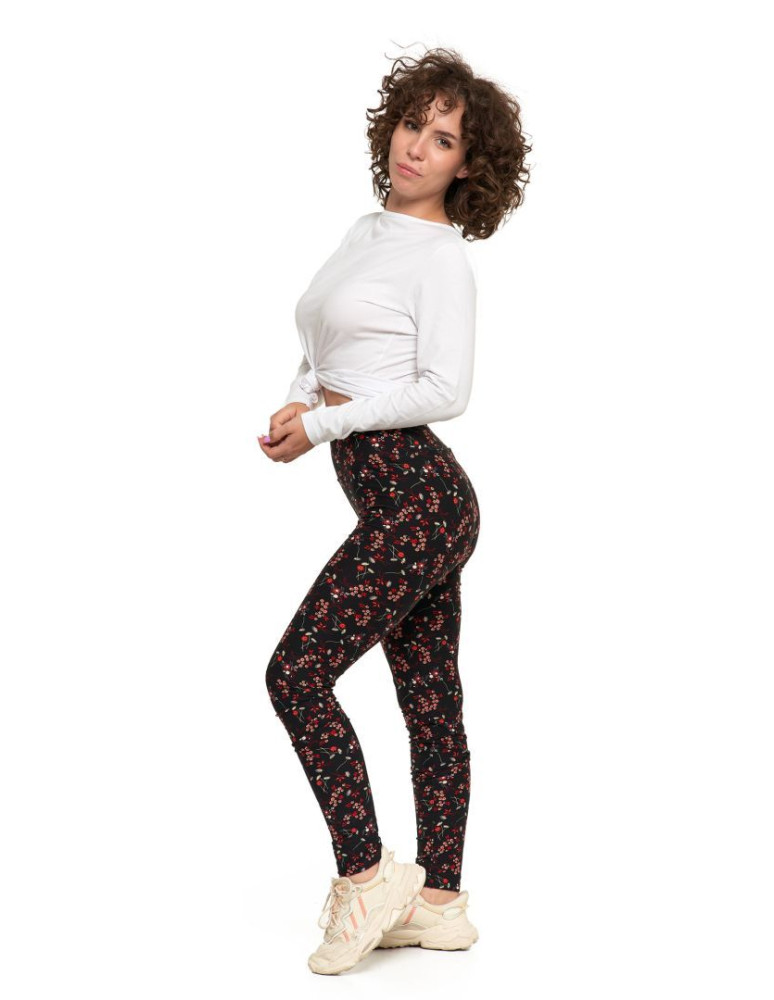 Legginsy - Legginsy damskie długie z wysokim stanem w drobne kwiaty WZÓR 1 - produkt moraj.pl 2