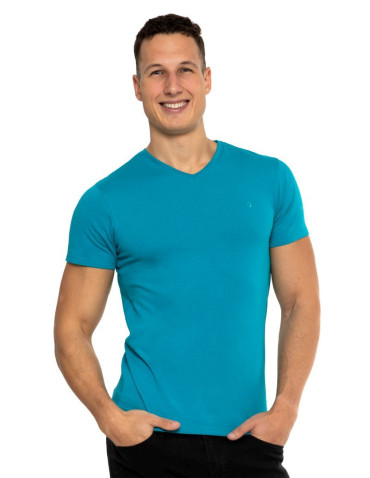Koszulki, topy, koszule - Koszulka męska bawełna Premium T-shirt dekolt w serek TURKUSOWY - produkt 1