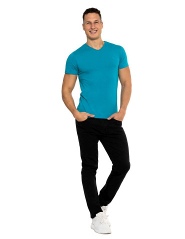 Koszulki, topy, koszule - Koszulka męska bawełna Premium T-shirt dekolt w serek TURKUSOWY - produkt 2