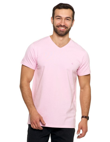 Koszulki, topy, koszule - Koszulka męska bawełna Premium T-shirt dekolt w serek RÓŻOWY - produkt 1