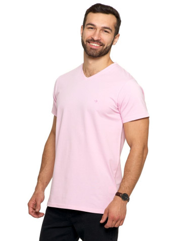 Koszulki, topy, koszule - Koszulka męska bawełna Premium T-shirt dekolt w serek RÓŻOWY - produkt 4