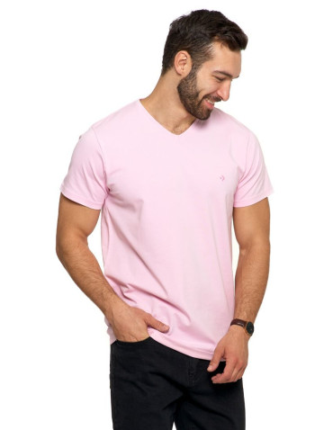 Koszulki, topy, koszule - Koszulka męska bawełna Premium T-shirt dekolt w serek RÓŻOWY - produkt 5