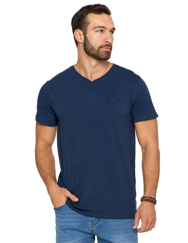 Koszulki, topy, koszule - Koszulka męska bawełna Premium T-shirt dekolt w serek GRANATOWY - produkt 1