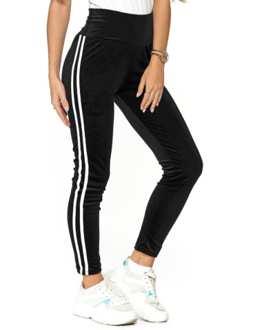 Legginsy - Legginsy damskie welurowe z lampasem CZARNY - produkt 2
