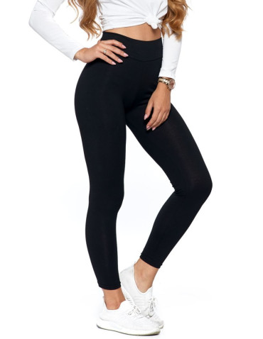 Legginsy - Bawełniane czarne legginsy damskie z wysokim stanem CZARNY - produkt 3