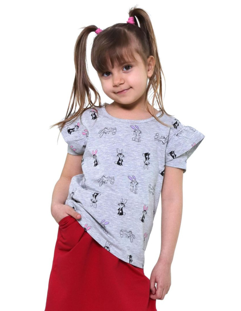 Dziewczynka - T-shirt dziewczęcy bawełniany króliczki JASNY SZARY - produkt moraj.pl 1