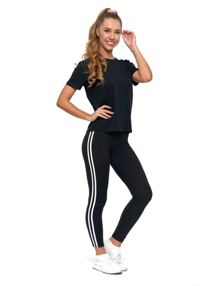 Legginsy - Legginsy damskie z lampasami typu peach touch CZARNY - produkt moraj.pl 2