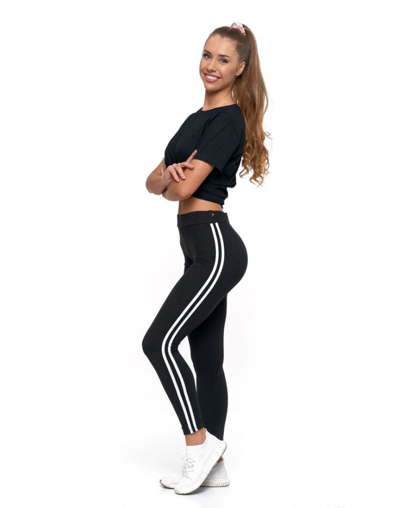 Legginsy - Legginsy damskie z lampasami typu peach touch CZARNY - produkt moraj.pl 3