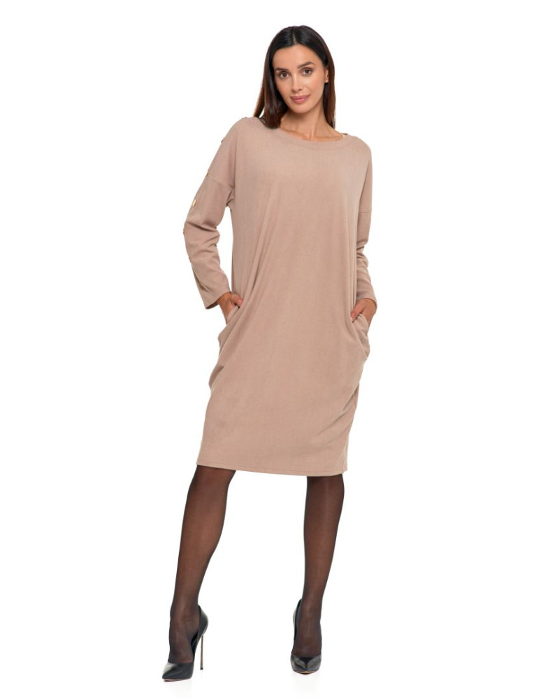 Sukienki - Sukienka damska cosy z rękawem 7/8 BEŻOWY - produkt moraj.pl 5