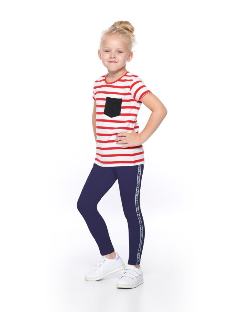 Dziewczynka - Legginsy dziewczęce z wzorzystym lampasem GRANATOWY - produkt moraj.pl 1