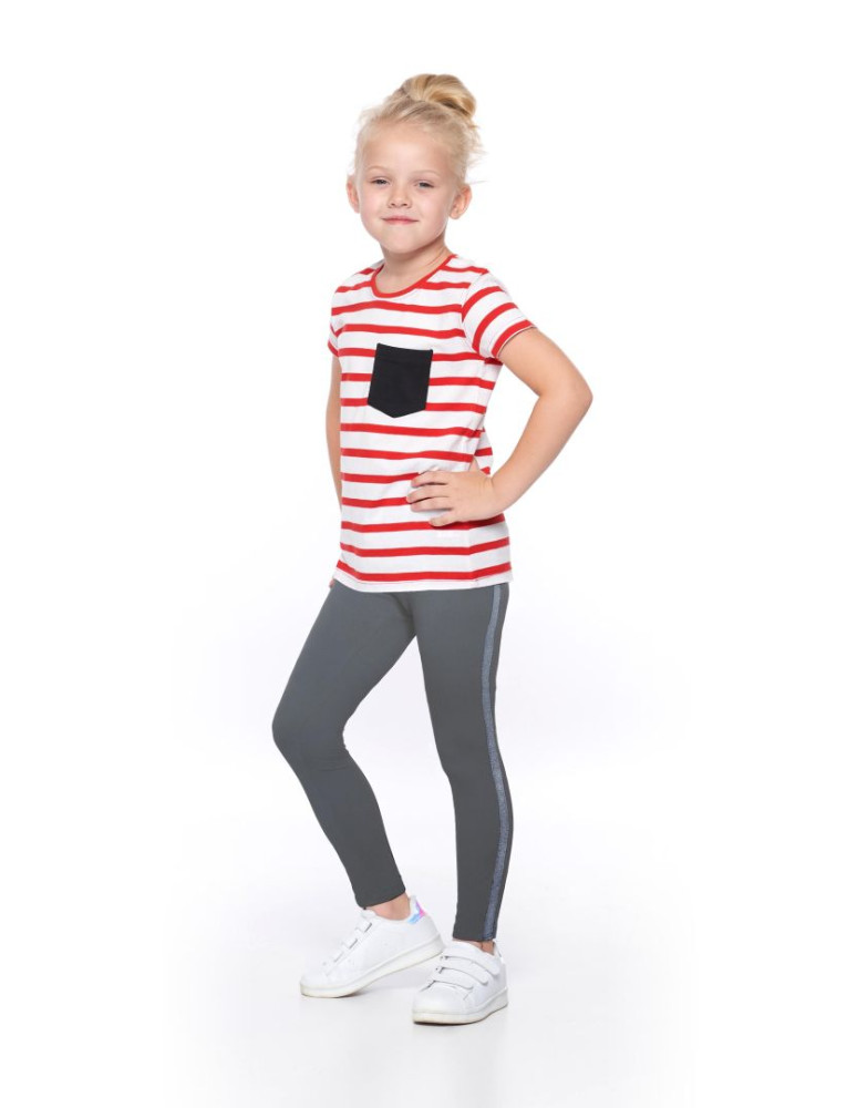 Dziewczynka - Legginsy dziewczęce z brokatowym lampasem SZARY - produkt moraj.pl 1