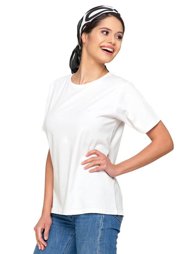 Koszulki i topy - Koszulka damska bawełna Premium T-shirt dekolt okrągły BIAŁY - produkt moraj.pl 2