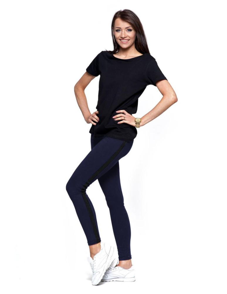 Legginsy - Legginsy damskie z brokatowym lampasem GRANATOWY - produkt moraj.pl 1
