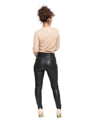 Spodnie - Spodnie damskie z eko skóry eleganckie CZARNY - produkt 10