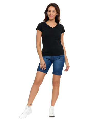 Koszulki i topy - T-shirt damski bawełniany z dekoltem V CZARNY - produkt 5