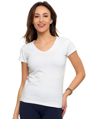 Koszulki i topy - T-shirt damski bawełniany z dekoltem V BIAŁY - produkt 1