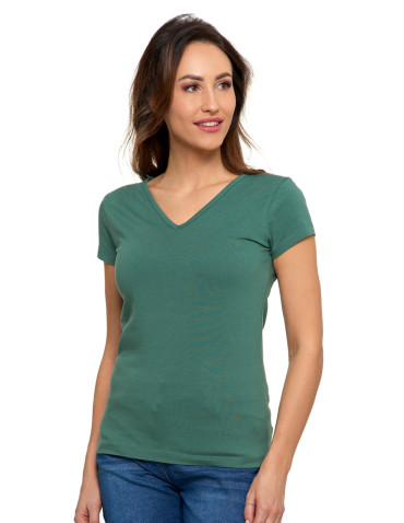 Koszulki i topy - T-shirt damski bawełniany z dekoltem V KHAKI - produkt 2