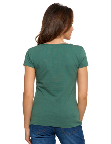 Koszulki i topy - T-shirt damski bawełniany z dekoltem V KHAKI - produkt 3